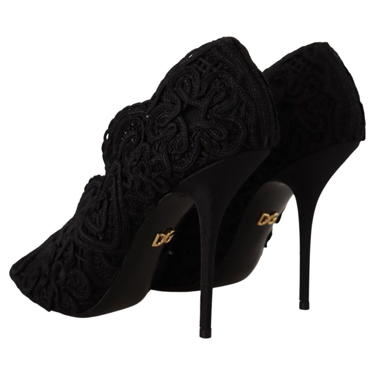 Dolce & Gabbana Elegant Black Lace Stiletto Heels black-cordonetto-ricamo-pump-open-toe-shoes