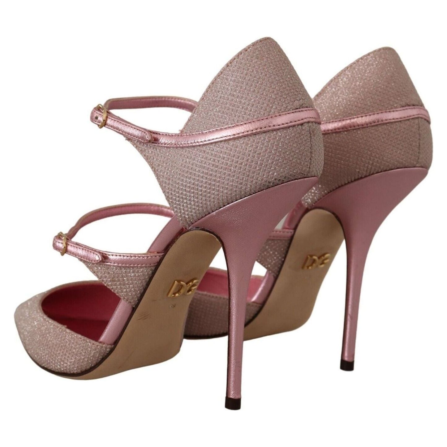 Dolce & Gabbana Pink Glitter High Heel Sandals pink-glittered-strappy-sandals-mary-jane-shoes