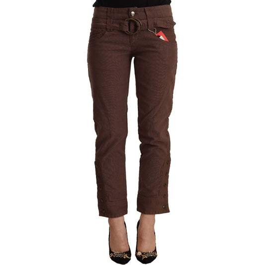 Just Cavalli Chic Mid-Waist Cropped Cotton Pants brown-mid-waist-cotton-cropped-capri-pants