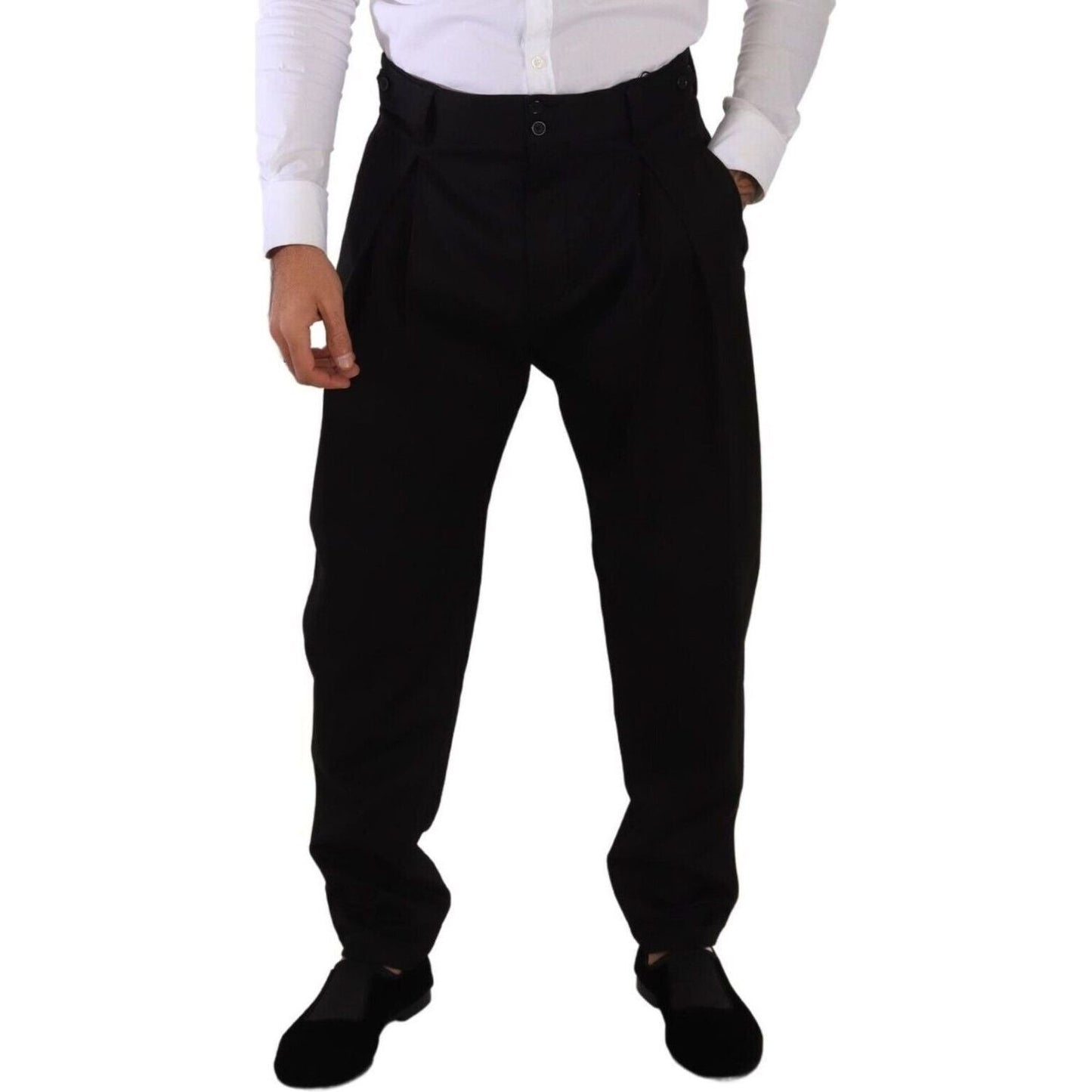 Dolce & Gabbana Elegant Slim-Fit Cotton Trousers black-cotton-high-waist-men-trouser-dress-pants