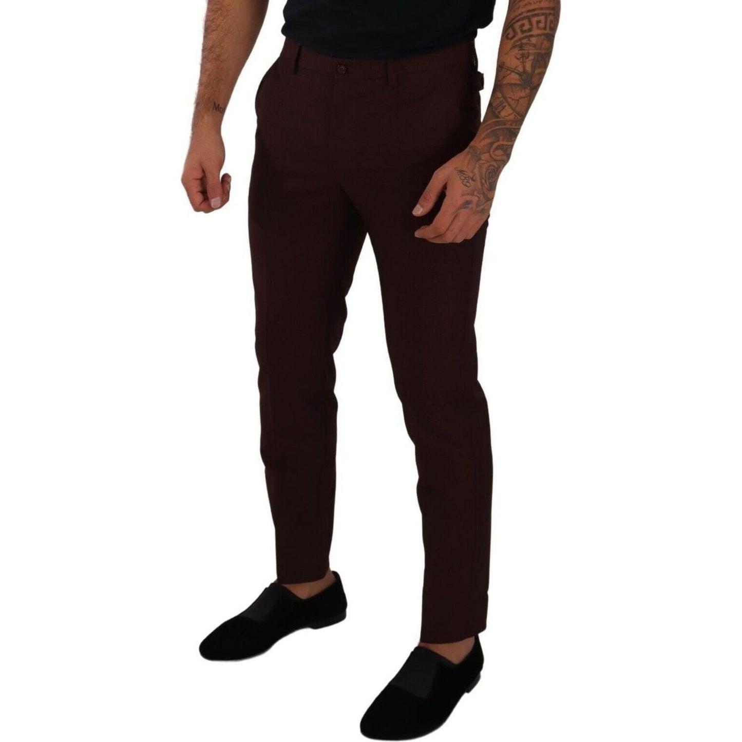 Dolce & Gabbana Maroon Slim Fit Dress Pants maroon-bordeaux-skinny-slim-trouser-pants