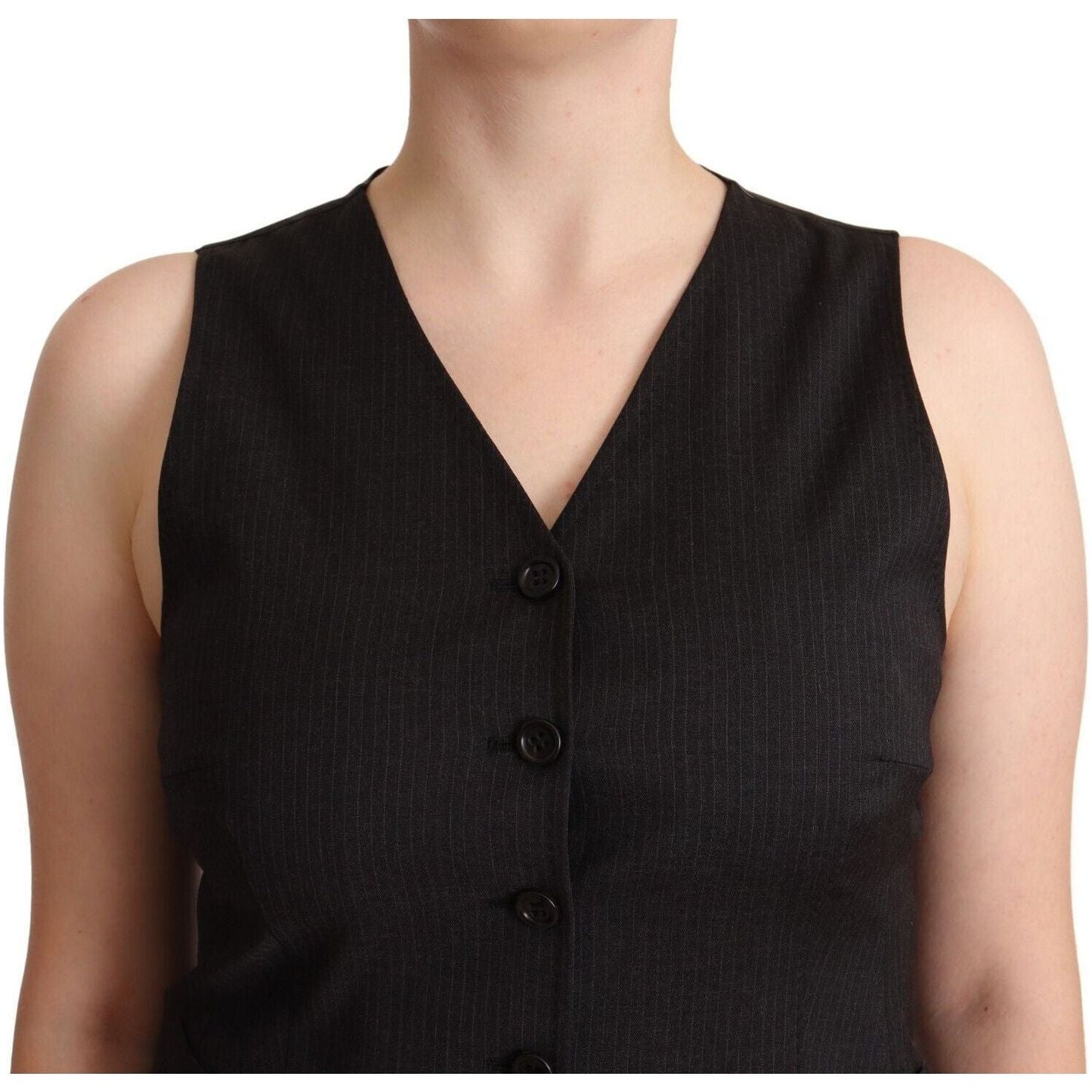 Dolce & Gabbana Elegant Black Wool Blend Waistcoat Vest Top WOMAN TOPS AND SHIRTS black-button-down-sleeveless-vest-viscose-top