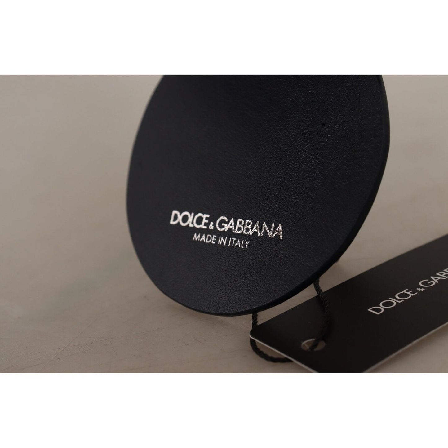 Dolce & Gabbana Chic Black Leather Keychain with Silver Accents black-leather-shell-metal-silver-tone-keyring-keychain