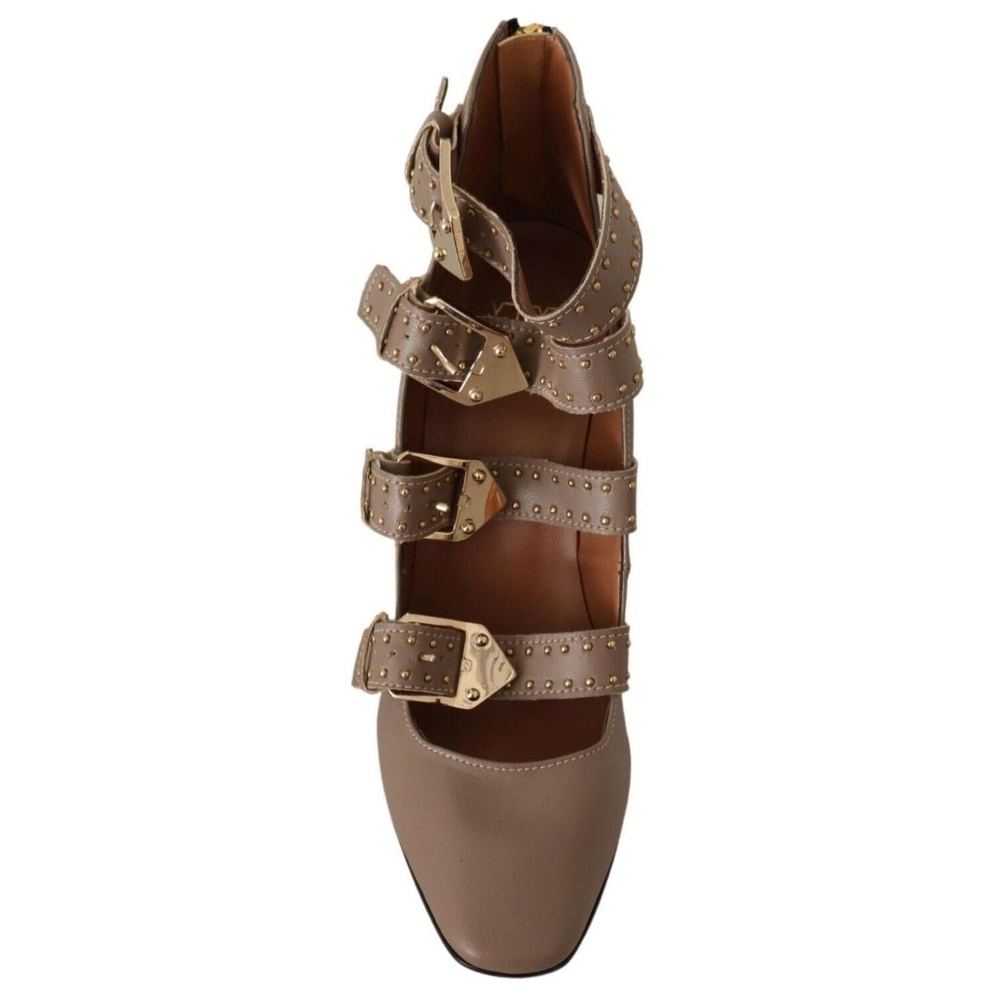 MY TWIN Elegant Leather Multi-Buckle Heels in Brown WOMAN PUMPS brown-leather-block-heels-multi-buckle-pumps-shoes