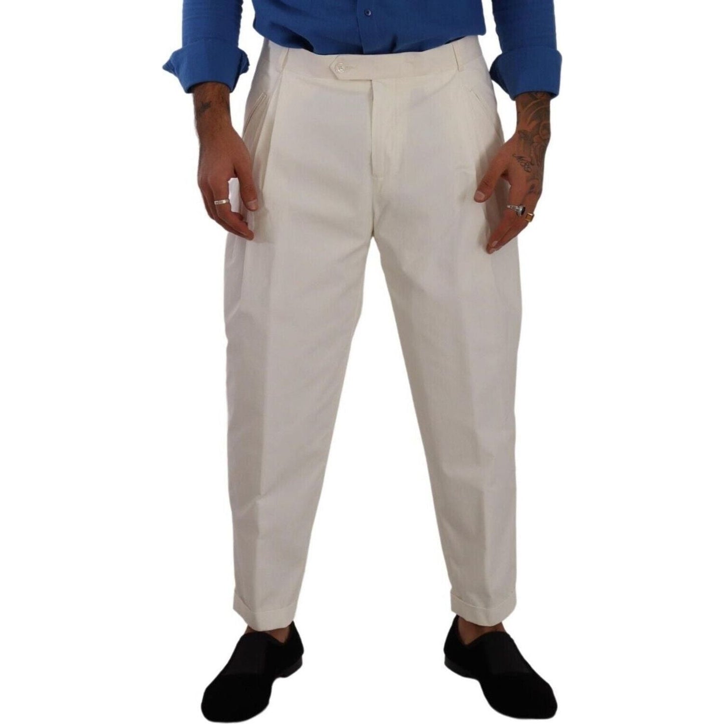 Dolce & Gabbana Elegant White Cotton Stretch Dress Pants white-cotton-tapered-men-trouser-dress-pants