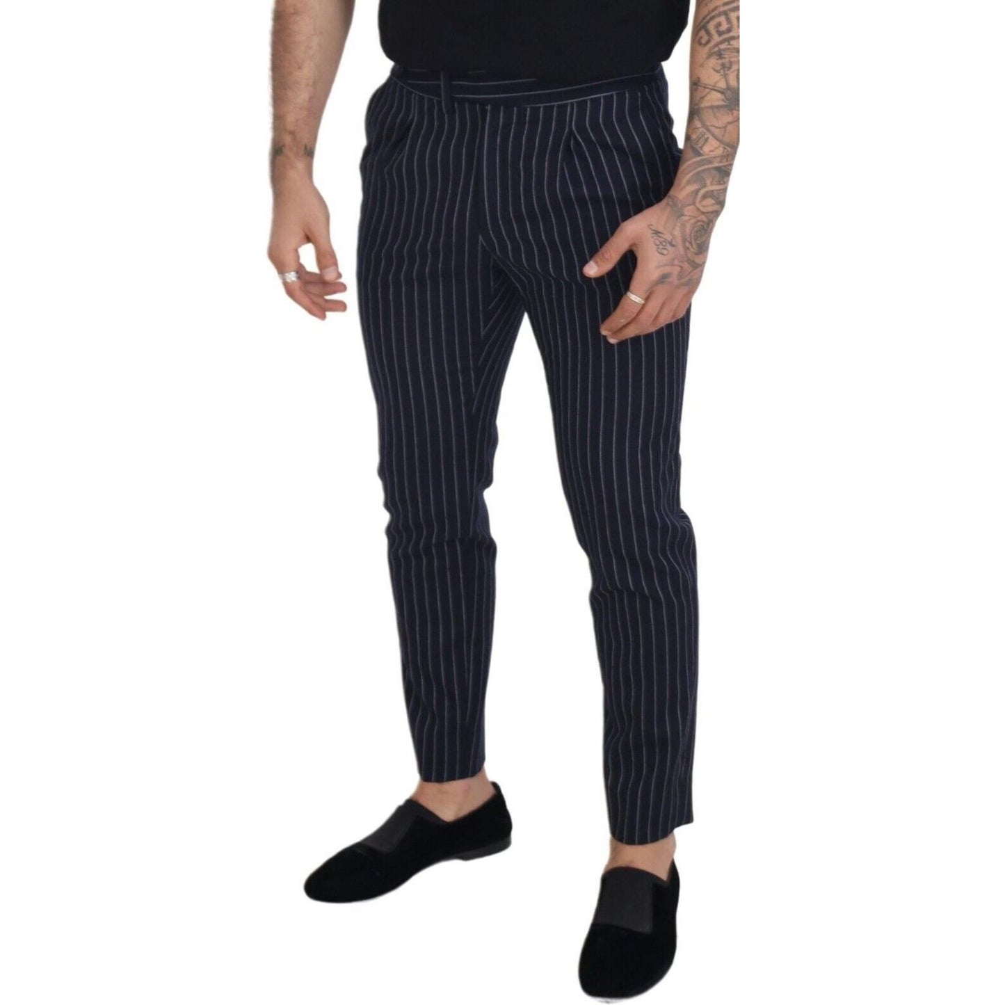 Dolce & Gabbana Sophisticated Blue Wool Blend Trousers blue-wool-striped-men-formal-trouser-pants