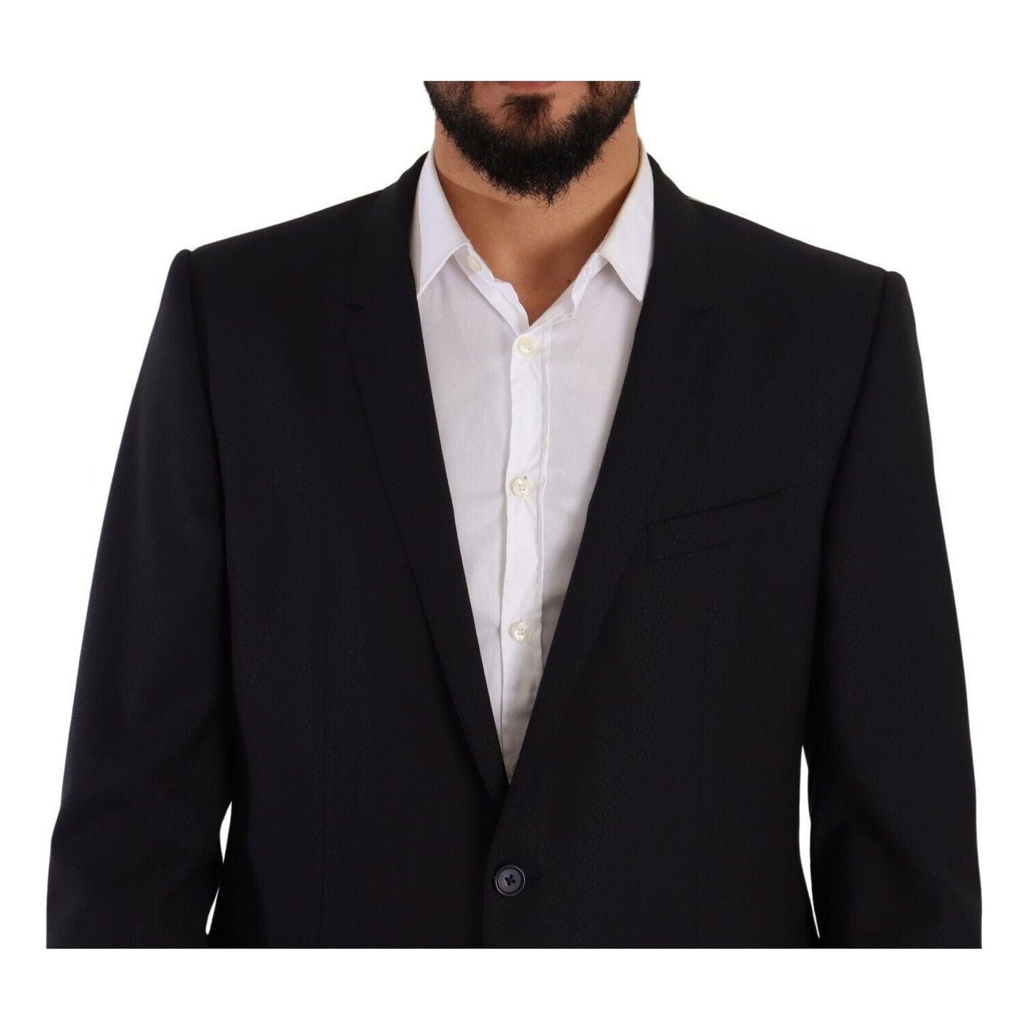 Dolce & Gabbana Elegant Navy Slim Fit Wool Silk Two-Piece Suit blue-gold-wool-single-breasted-2-piece-suit