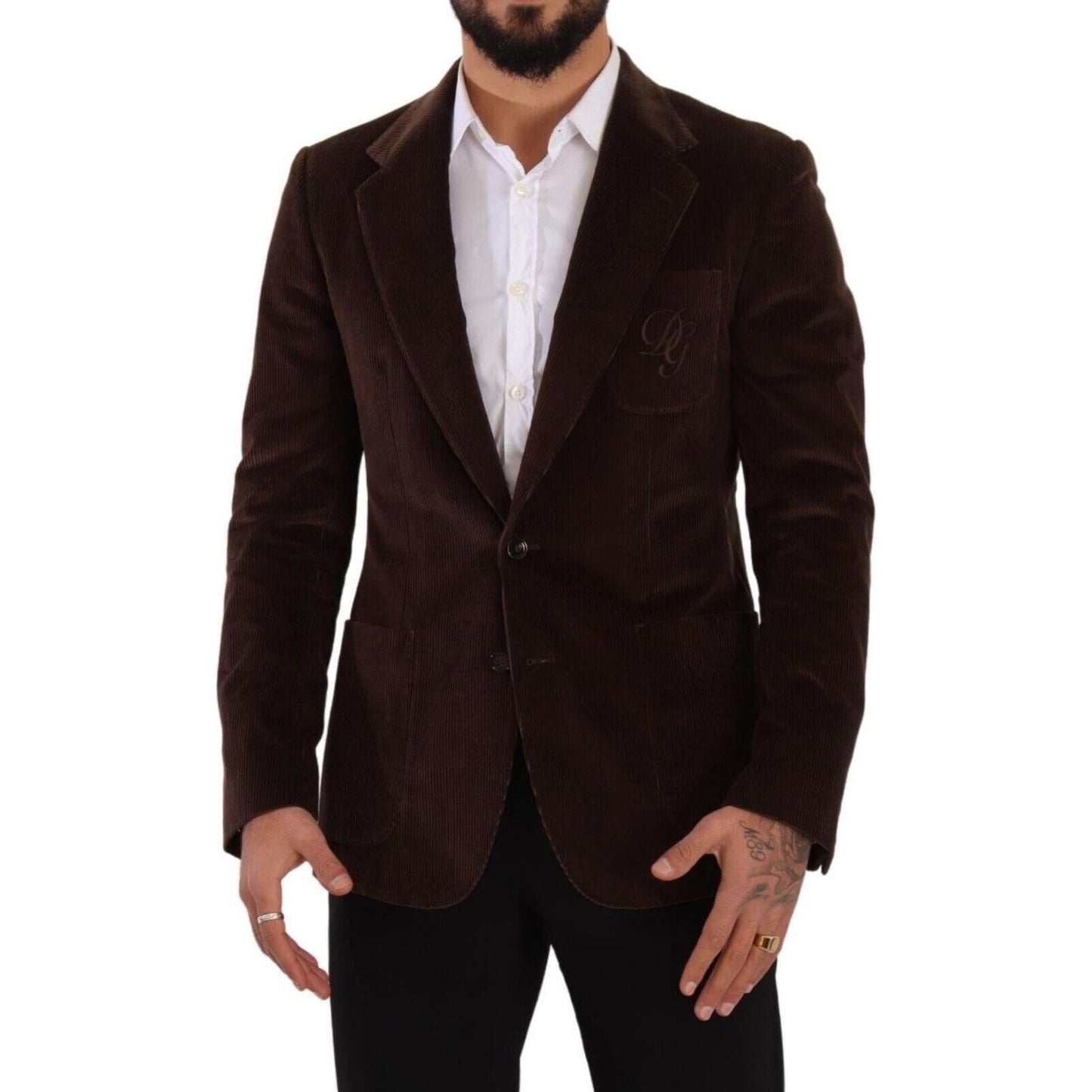 Dolce & Gabbana Elegant Brown Corduroy Slim Fit Blazer brown-corduroy-slim-fit-coat-dg-logo-blazer
