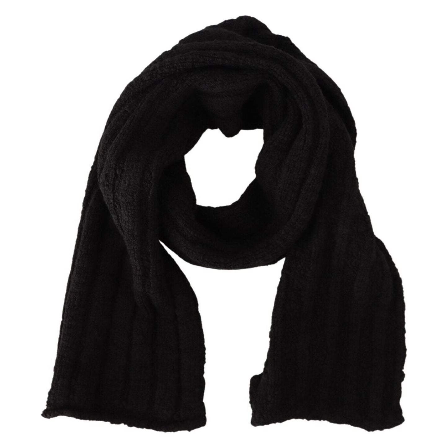 Dolce & Gabbana Elegance Unleashed Black Wool Scarf black-virgin-wool-knitted-unisex-warmer-shawl-scarf