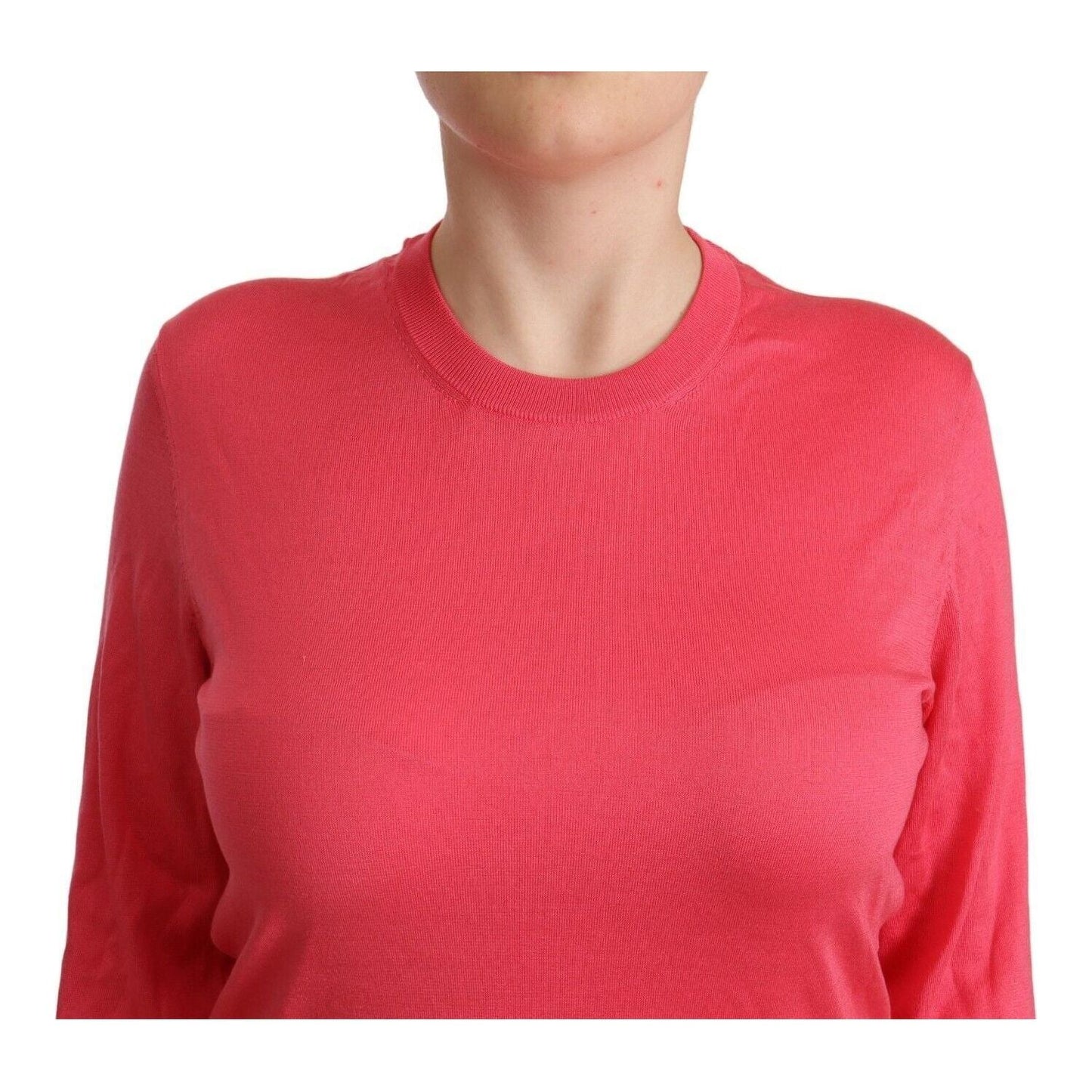 Dolce & Gabbana Elegant Pink Silk Crewneck Sweater WOMAN SWEATERS pink-silk-crewneck-pullover-top-sweater-1