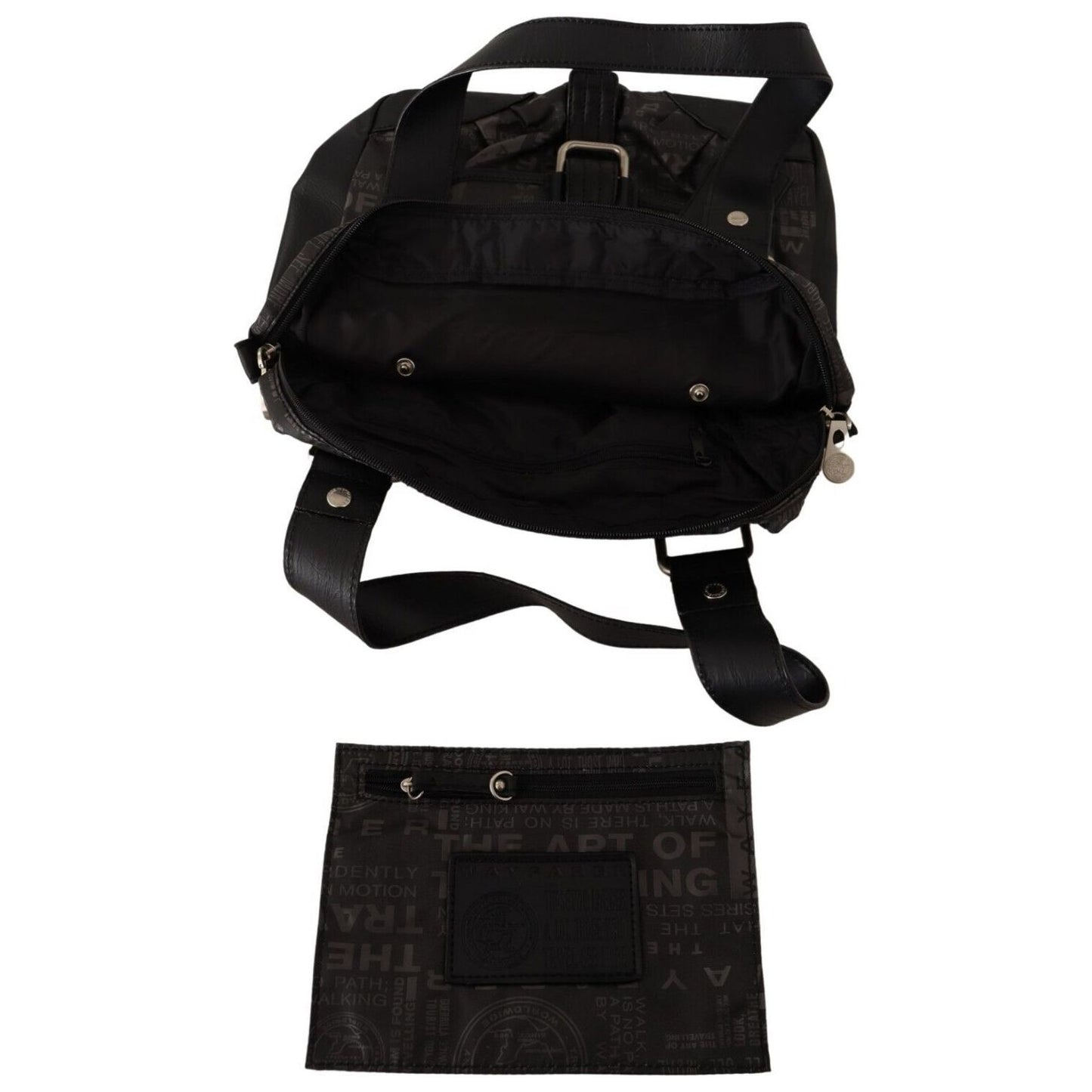 WAYFARER Chic Black and Gray Fabric Shoulder Handbag Shoulder Bag black-printed-logo-shoulder-handbag-purse-bag