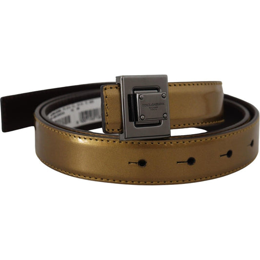 Dolce & Gabbana Gold Square Buckle Leather Belt gold-leather-silver-square-metal-buckle-belt