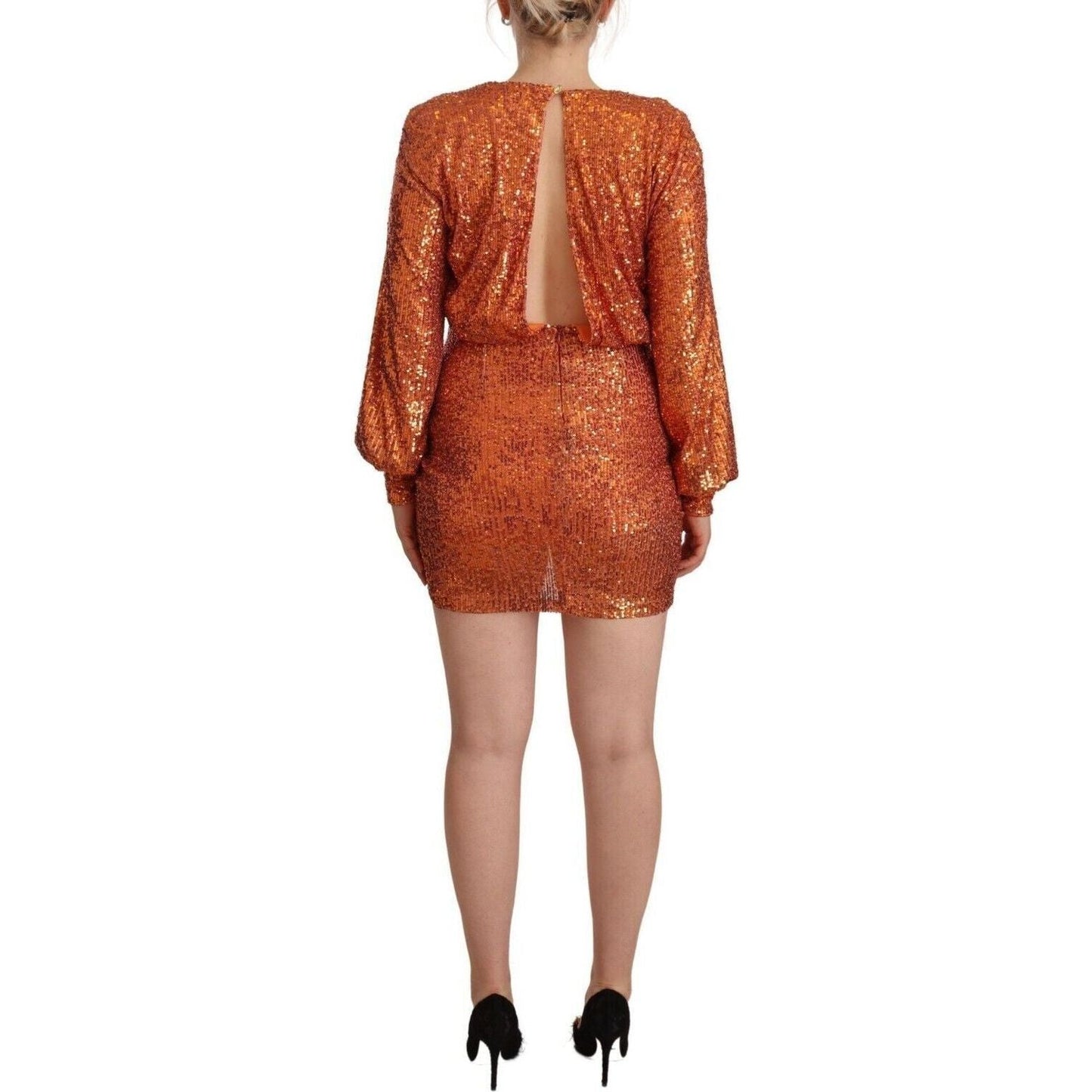 Aniye By Sequin Embellished Wrap Mini Dress orange-sequined-long-sleeves-mini-sheath-wrap-dress