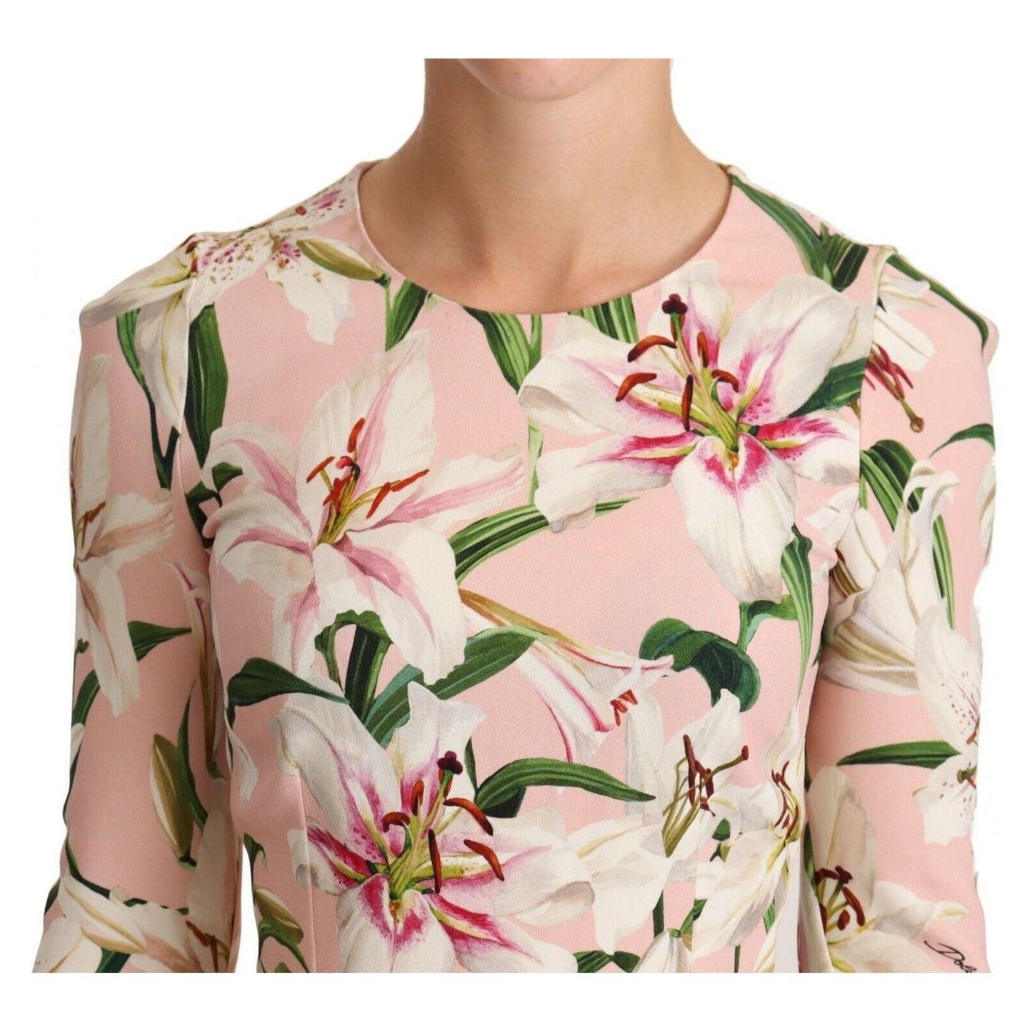 Dolce & Gabbana Pastel Pink Lily Print Fitted Blouse Blouse Top pink-lily-print-viscose-long-sleeves-blouse