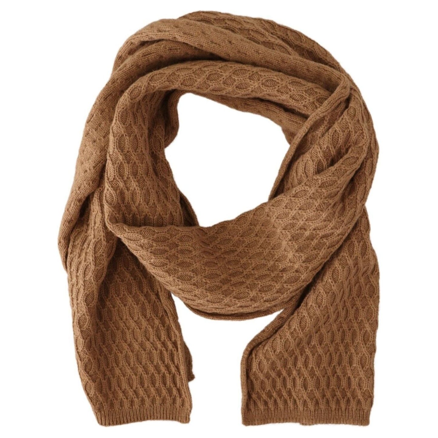 Dolce & Gabbana Elegant Dark Brown Knitted Scarf dark-brown-wrap-shawl-knitted-camel-scarf