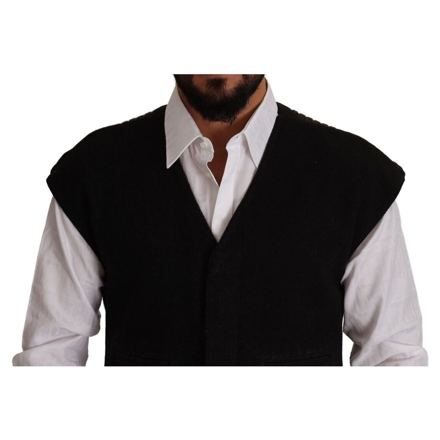 Dolce & Gabbana Elegant Black Wool Cotton Dress Vest black-wool-cotton-dress-waistcoat-vest
