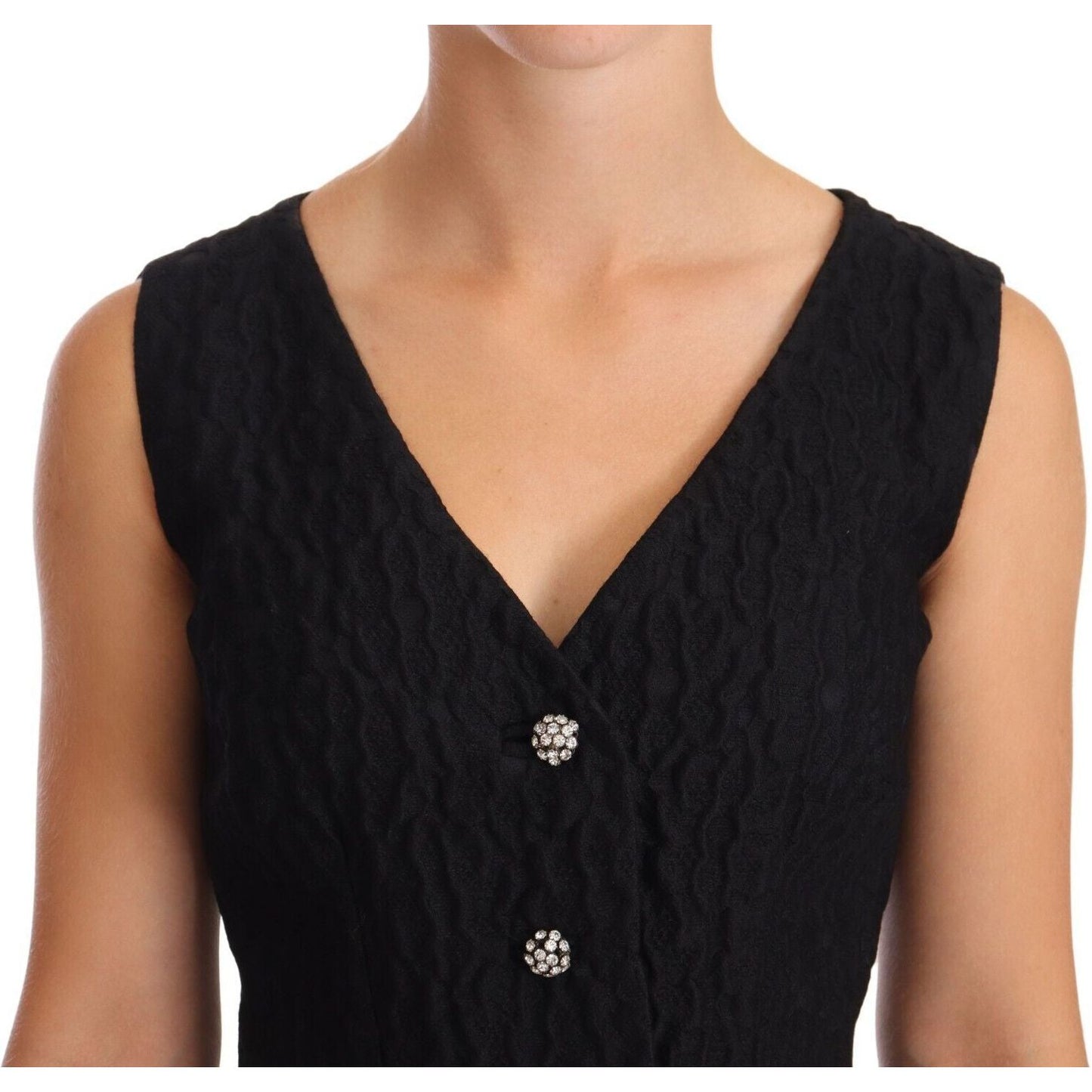 Dolce & Gabbana Elegant Black Sheath Mini Dress with Crystal Buttons WOMAN DRESSES black-button-crystal-sleeveless-sheath-dress