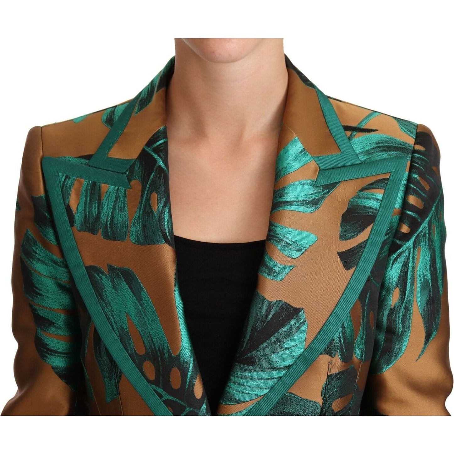 Dolce & Gabbana Elegant Leaf Print Silk-Blend Coat WOMAN COATS & JACKETS brown-green-leaf-jacquard-coat-jacket