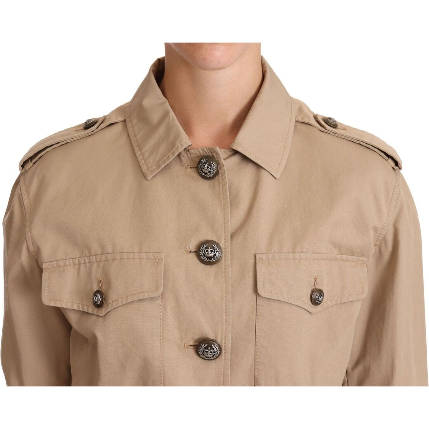 Dolce & Gabbana Elegant Cropped Cotton Jacket in Beige WOMAN COATS & JACKETS beige-cropped-fitted-cotton-coat-jacket