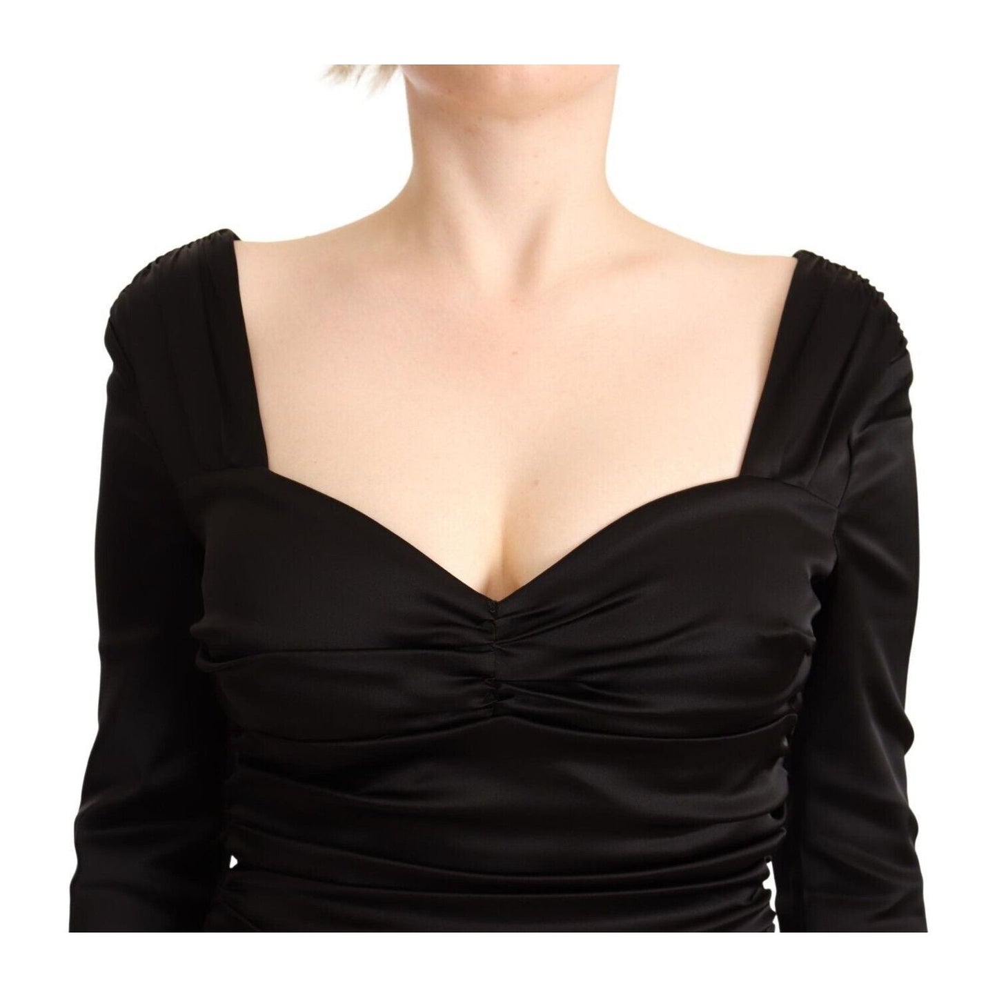 Roberto Cavalli Elegant Black Sweetheart Sheath Dress WOMAN DRESSES black-long-sleeves-bodycon-acetate-dress