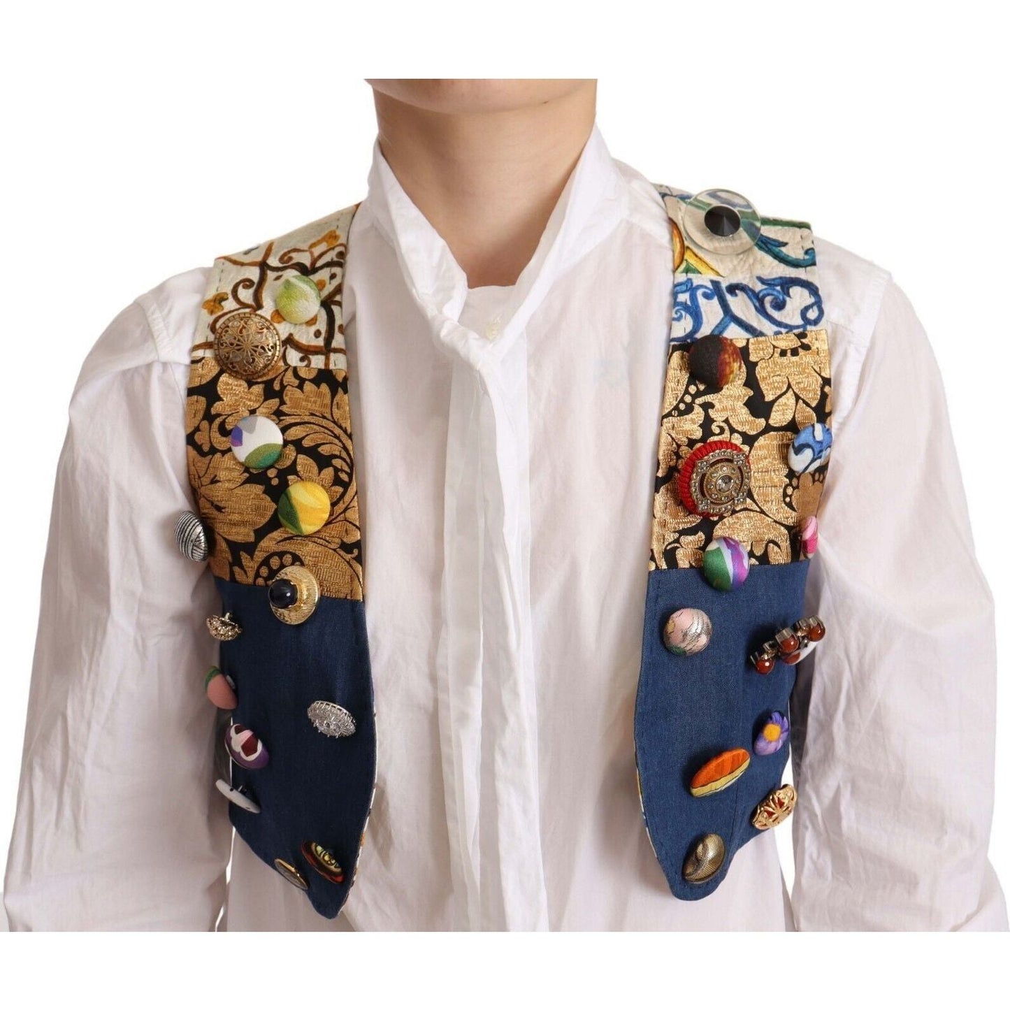 Dolce & GabbanaMulticolor Cropped Vest Top with Button AccentsMcRichard Designer Brands£969.00