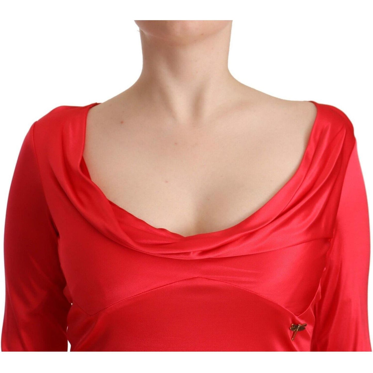 John Galliano Elegant Red Knee-Length Sheath Dress WOMAN DRESSES red-viscose-3-4-sleeves-deep-round-neck-sheath-dress