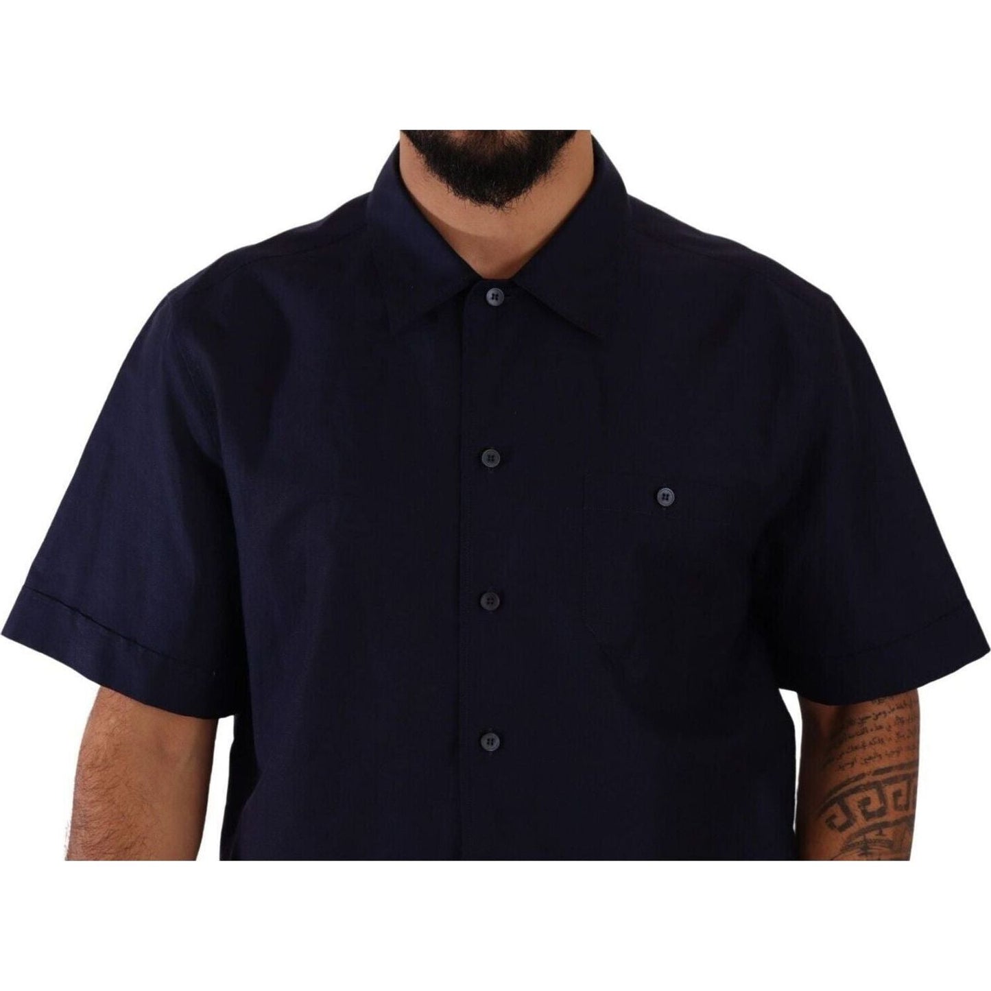Dolce & Gabbana Elegant Navy Blue Button-Down Casual Shirt navy-blue-button-down-short-sleeves-shirt