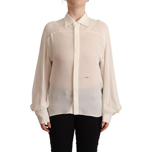 Dsquared² Off White Silk Long Sleeves Collared Blouse Top off-white-silk-long-sleeves-collared-blouse-top