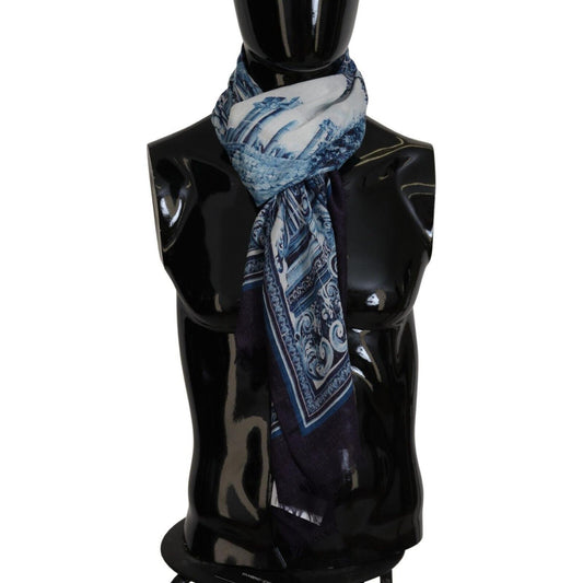 Dolce & Gabbana | Blue Printed Men Neck Wrap Shawl Scarf  | McRichard Designer Brands