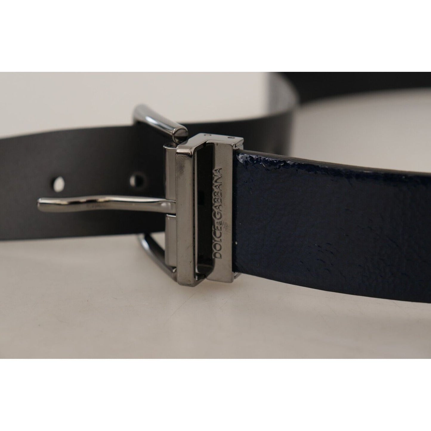 Dolce & Gabbana Elegant Blue Leather Belt with Silver Buckle blue-patent-leather-vernice-silver-logo-buckle-belt