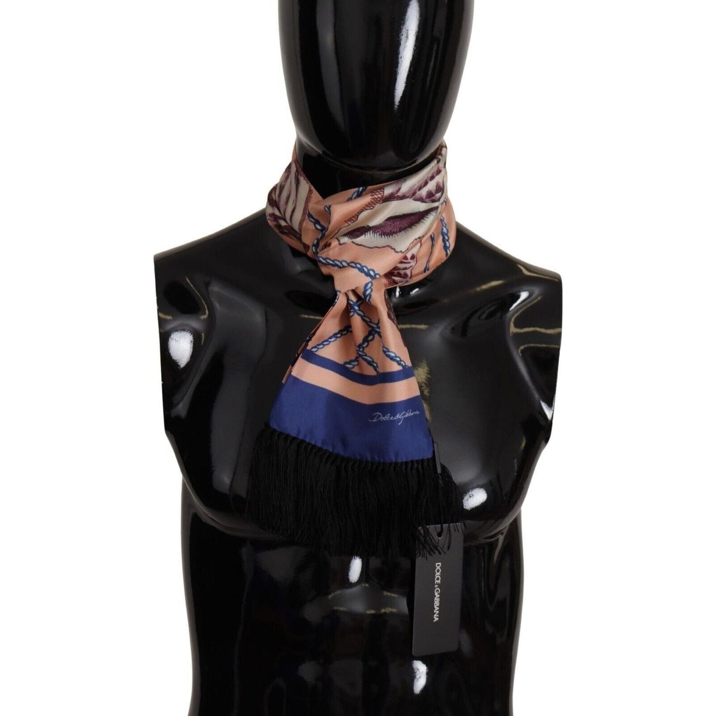 Dolce & Gabbana Elegant Silk Men's Scarf Wrap multicolor-patterned-seashell-dg-logo-shawl-fringe-scarf