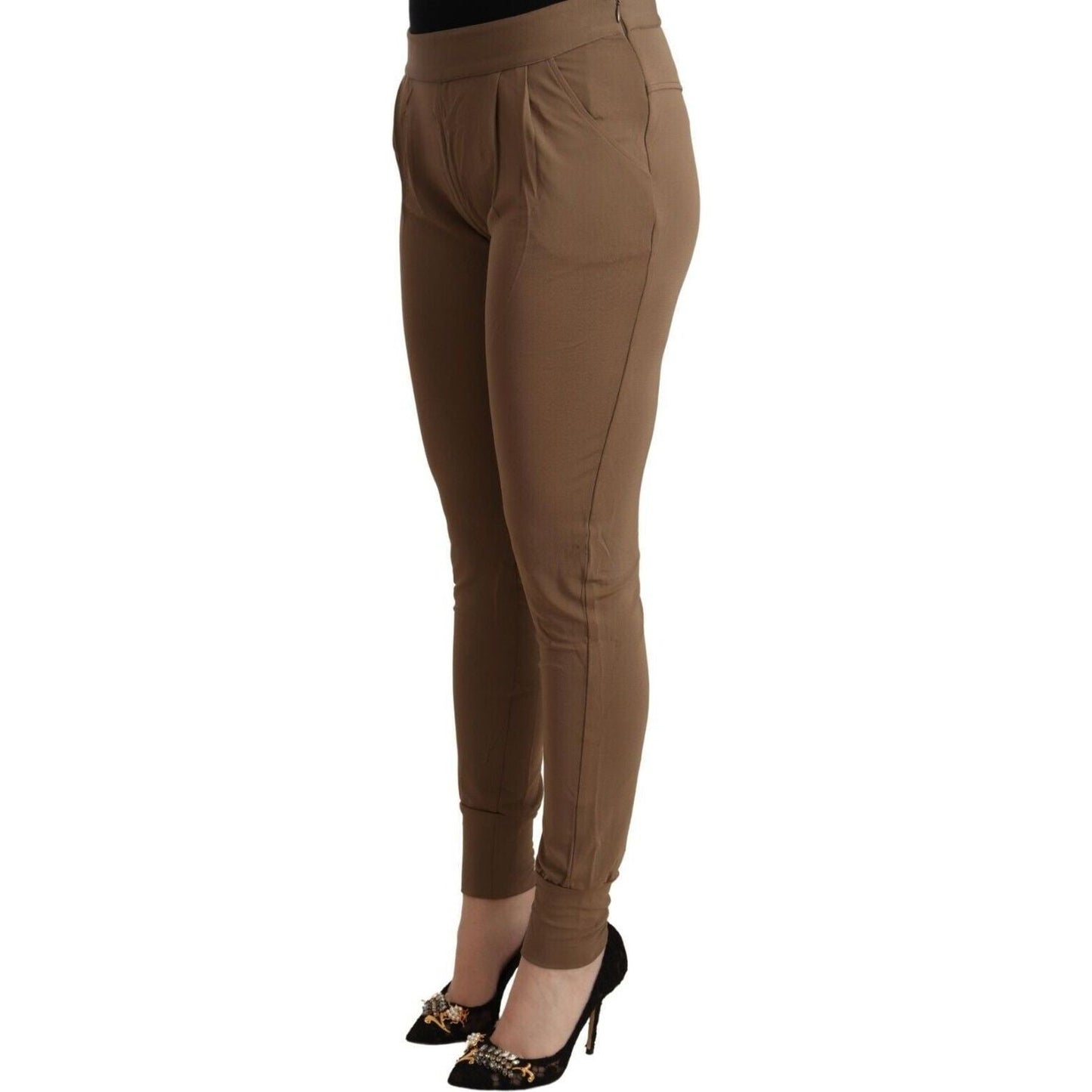 Scervino Street Chic Brown Mid Waist Tapered Pants brown-viscose-mid-waist-slim-tapered-pants