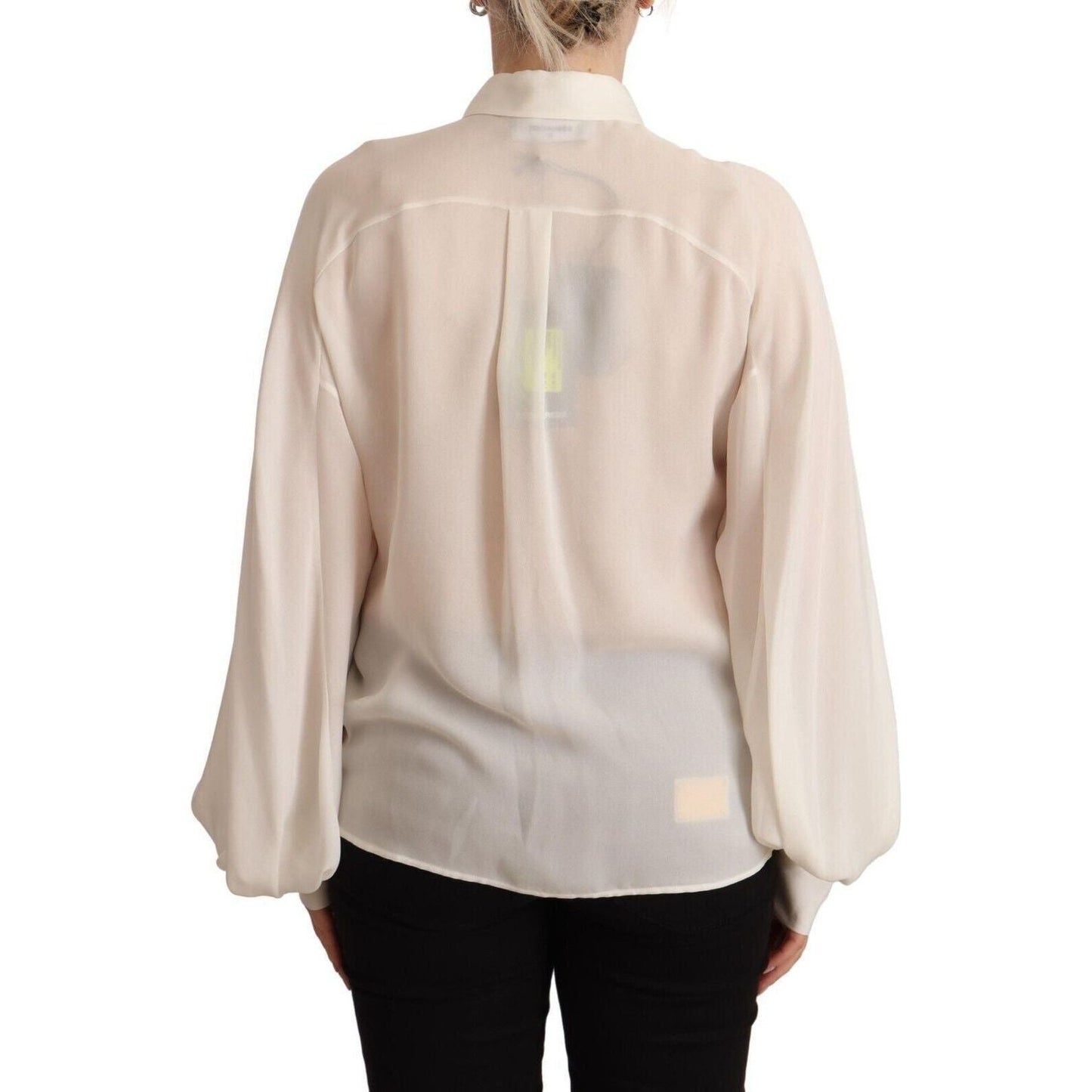 Dsquared² Elegant Off White Silk Long Sleeve Blouse off-white-silk-long-sleeves-collared-blouse-top