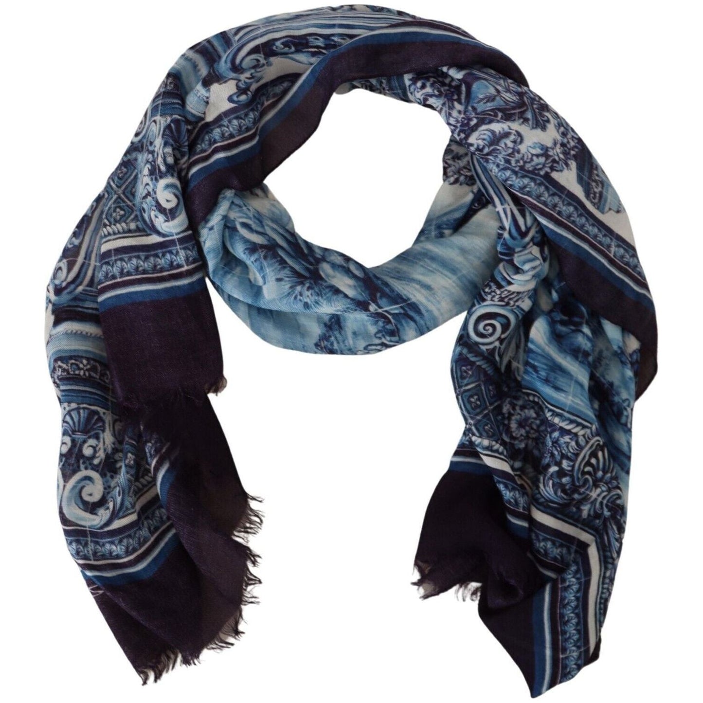 Dolce & Gabbana Elegant Blue Cashmere Blend Men's Scarf blue-printed-men-neck-wrap-shawl-scarf