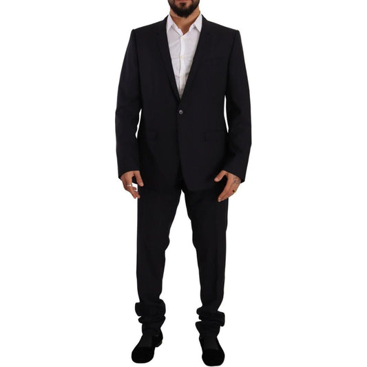 Dolce & Gabbana Elegant Navy Slim Fit Wool Silk Two-Piece Suit blue-gold-wool-single-breasted-2-piece-suit