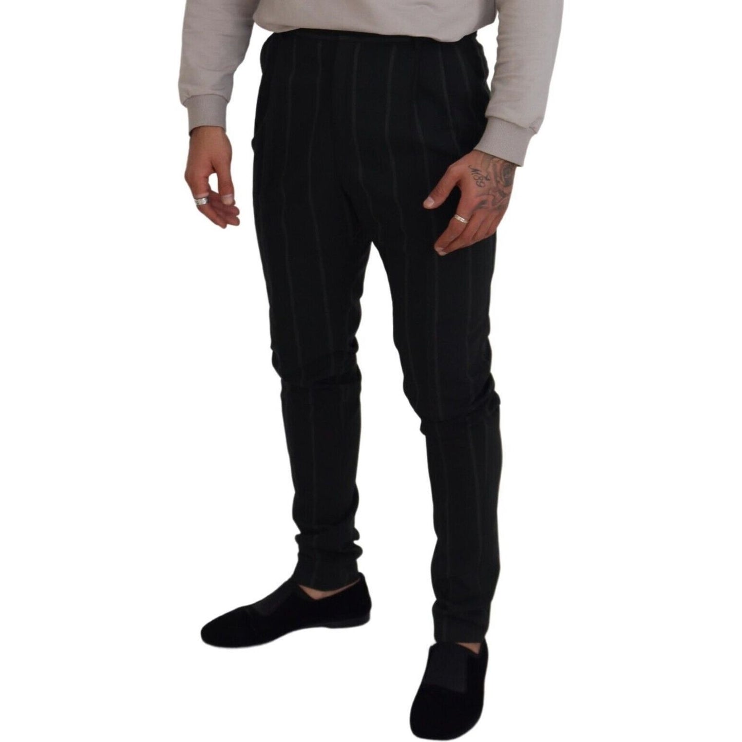 Dolce & Gabbana Elegant Black Tailored Trousers black-striped-men-trousers-cotton-pants
