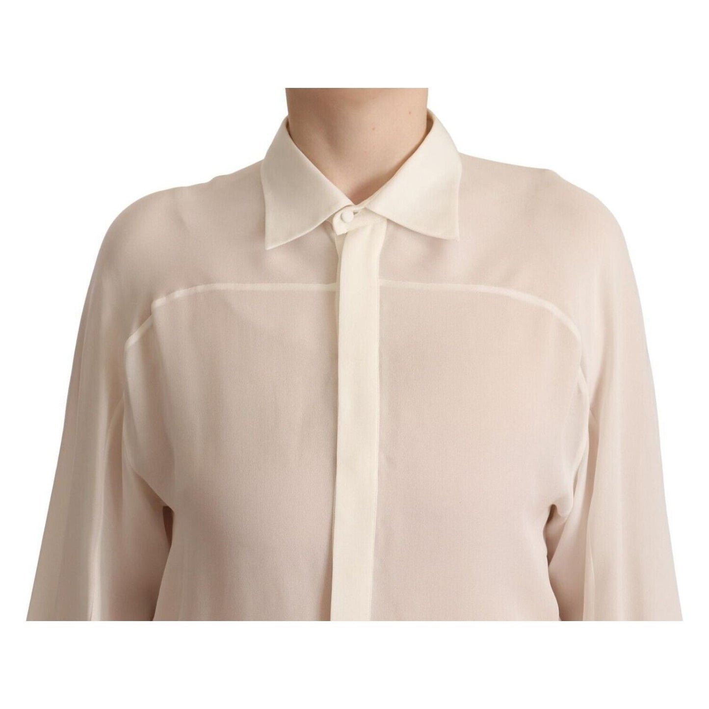 Dsquared² Elegant Off White Silk Long Sleeve Blouse off-white-silk-long-sleeves-collared-blouse-top