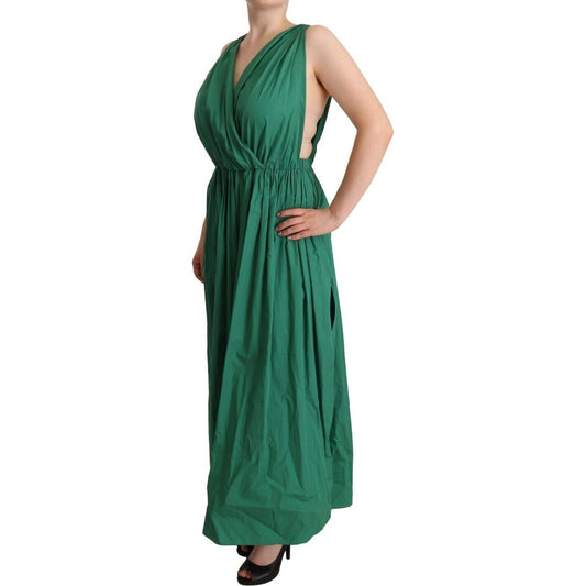 Dolce & Gabbana Elegant Deep Green Sleeveless A-Line Dress green-cotton-sleeveless-v-neck-dress
