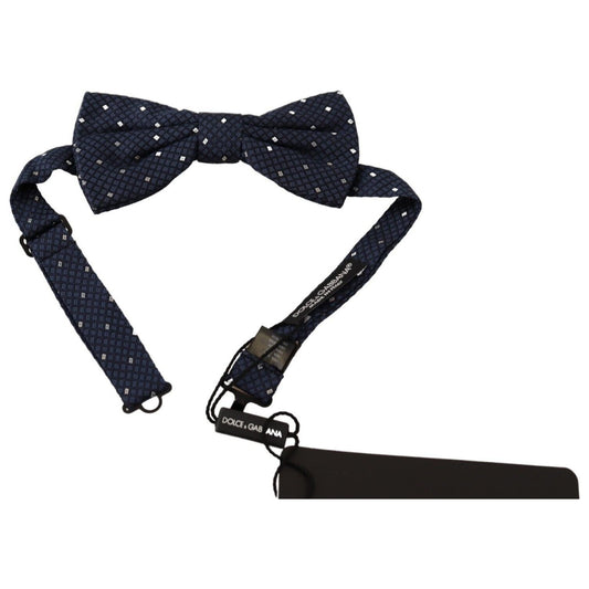 Dolce & Gabbana Elegant Silk Bow Tie in Dark Blue Necktie dark-blue-patterned-adjustable-neck-papillon-bow-tie-1