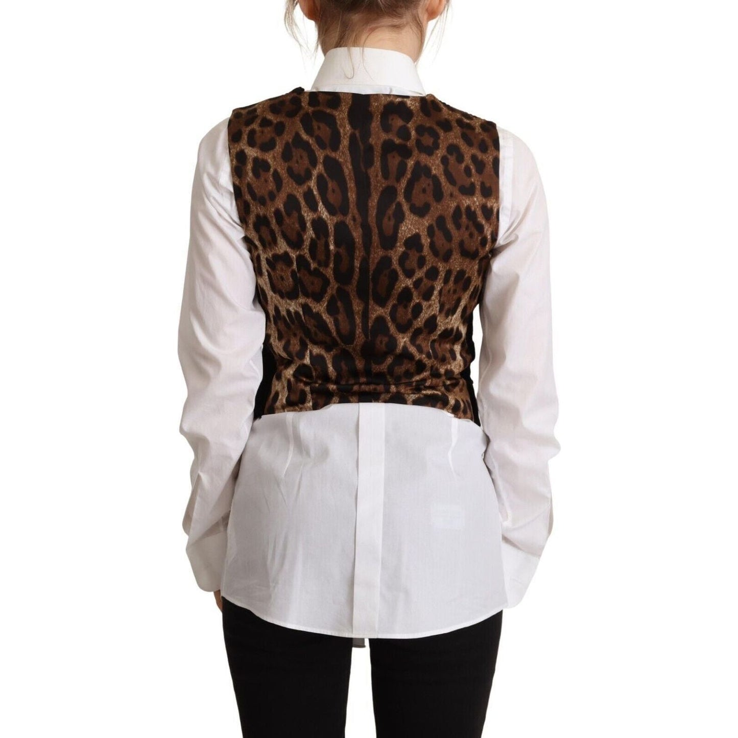 Dolce & Gabbana Elegant V-Neck Sleeveless Vest Top black-v-neck-leopard-corduroy-button-vest-top