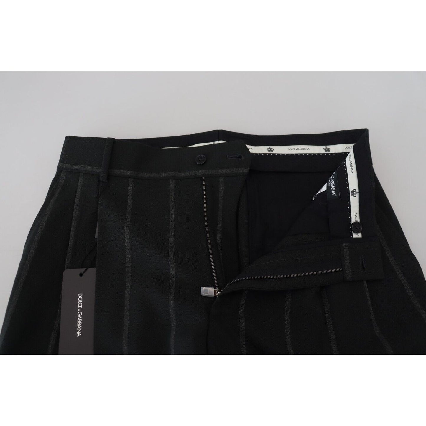 Dolce & Gabbana Elegant Black Tailored Trousers black-striped-men-trousers-cotton-pants
