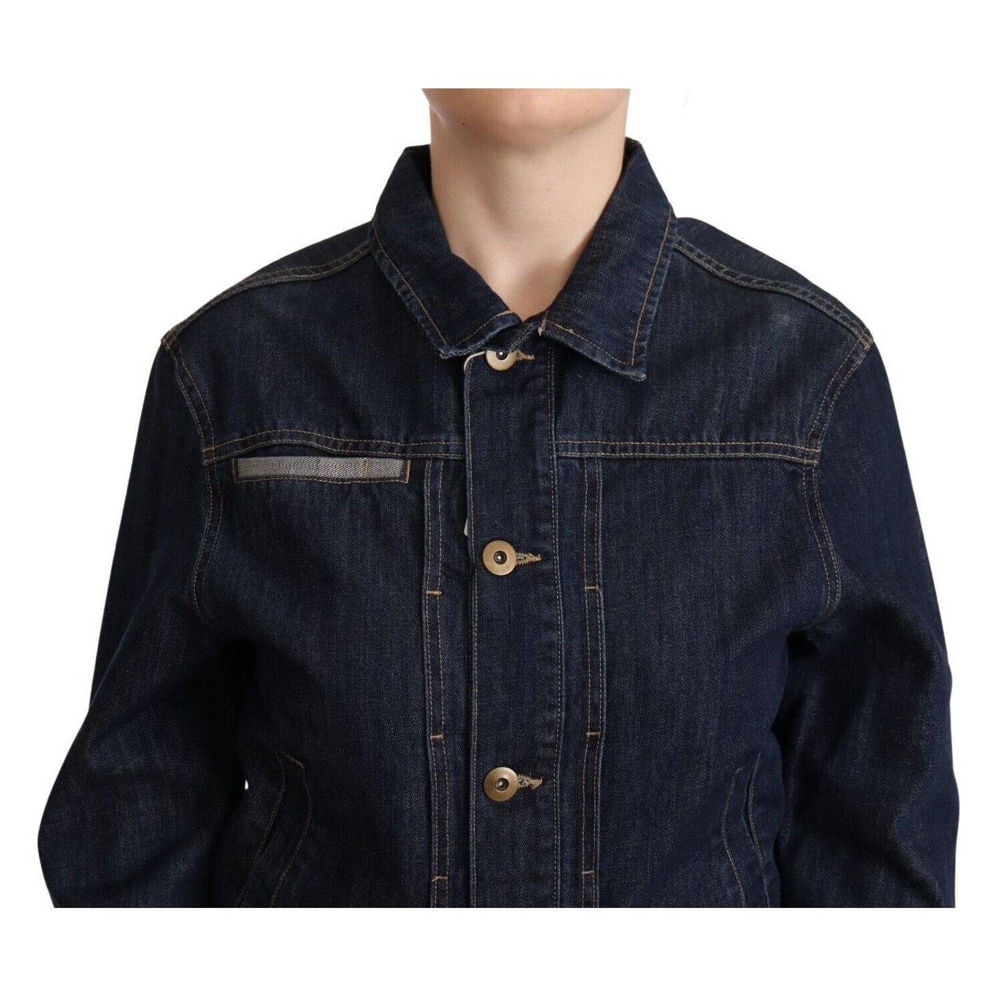 Master Coat Elegant Dark Blue Denim Jacket dark-blue-button-down-long-sleeves-denim-jacket