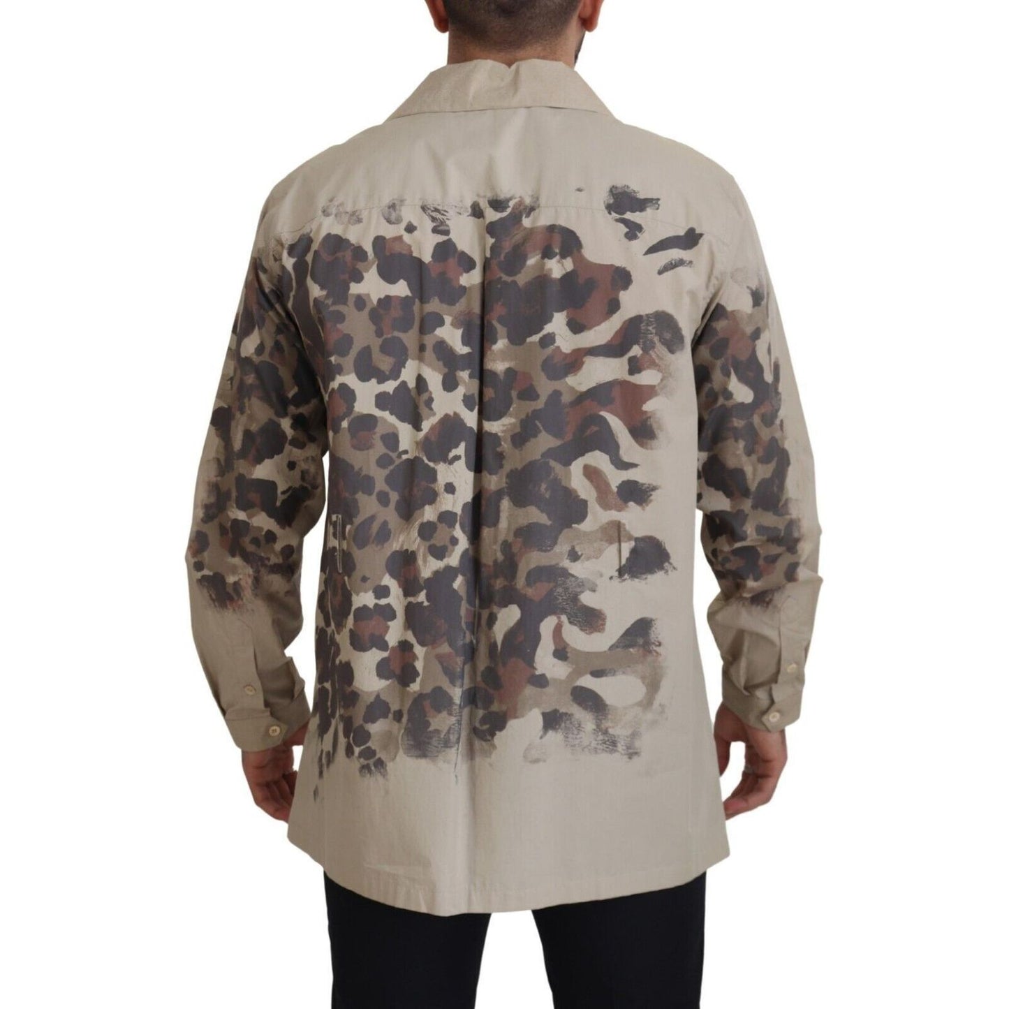 Dolce & Gabbana Beige Cotton Button-Down Casual Shirt beige-camouflage-cotton-long-sleeves-shirt