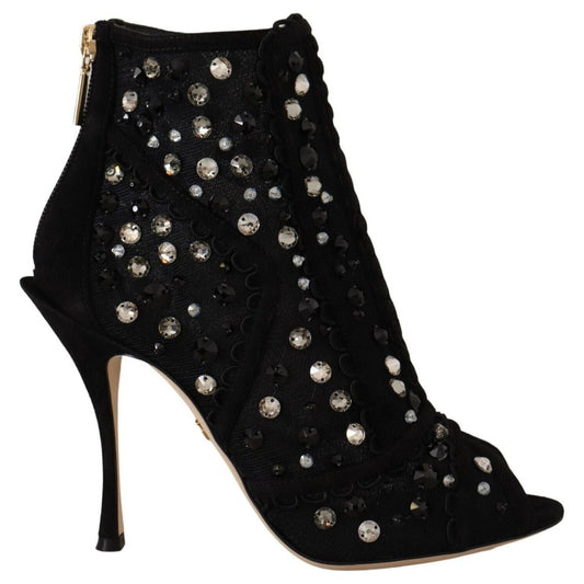 Dolce & Gabbana Embellished Crystal Short Boots black-crystals-heels-zipper-short-boots-shoes