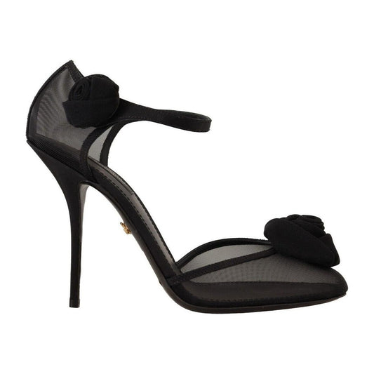 Dolce & Gabbana Elegant Black Mesh Heels Pumps black-mesh-ankle-strap-high-heels-pumps-shoes