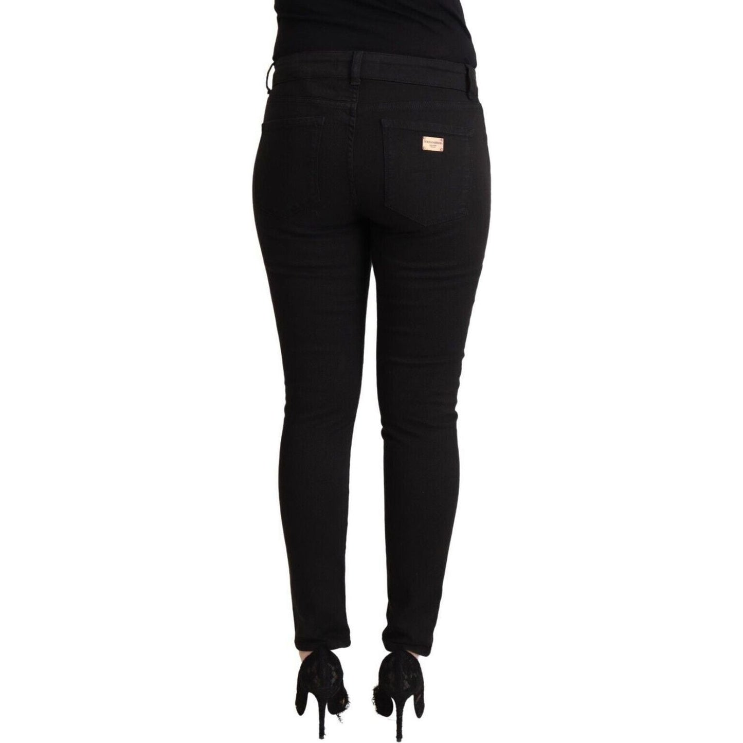 Dolce & Gabbana Chic Slim Fit Black Denim Jeans black-cotton-mid-waist-denim-slim-fit-jeans-2