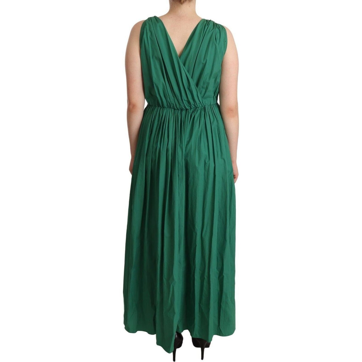 Dolce & Gabbana Elegant Deep Green Sleeveless A-Line Dress green-cotton-sleeveless-v-neck-dress