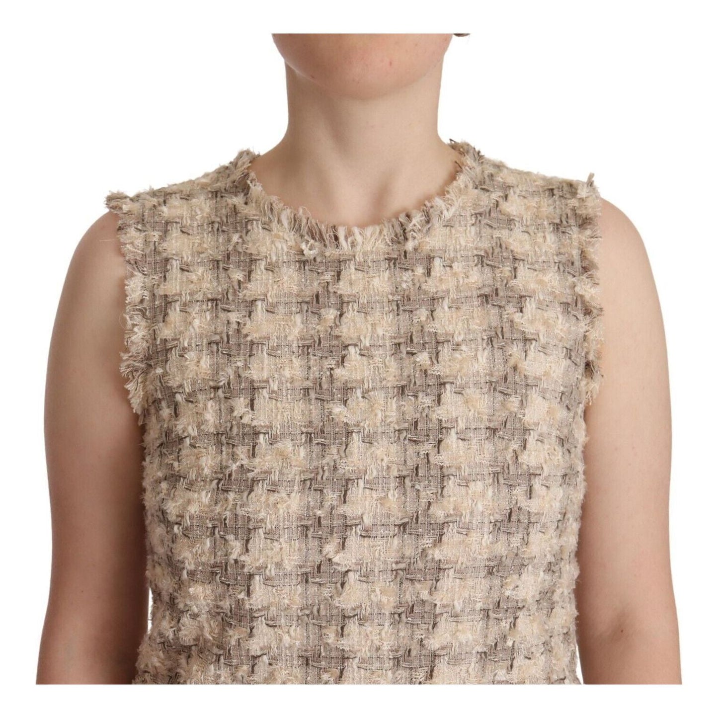 Dolce & Gabbana Chic Checkered Shift Mini Dress beige-checkered-sleeveless-mini-shift-dress