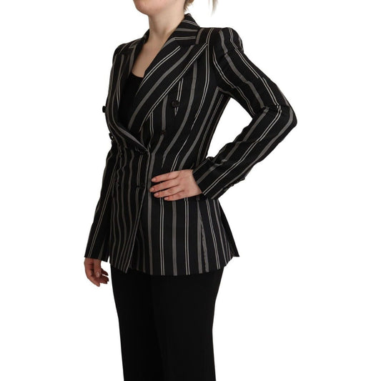 Dolce & Gabbana Elegant Striped Wool Stretch Jacket black-white-stripes-wool-long-sleeves-jacket