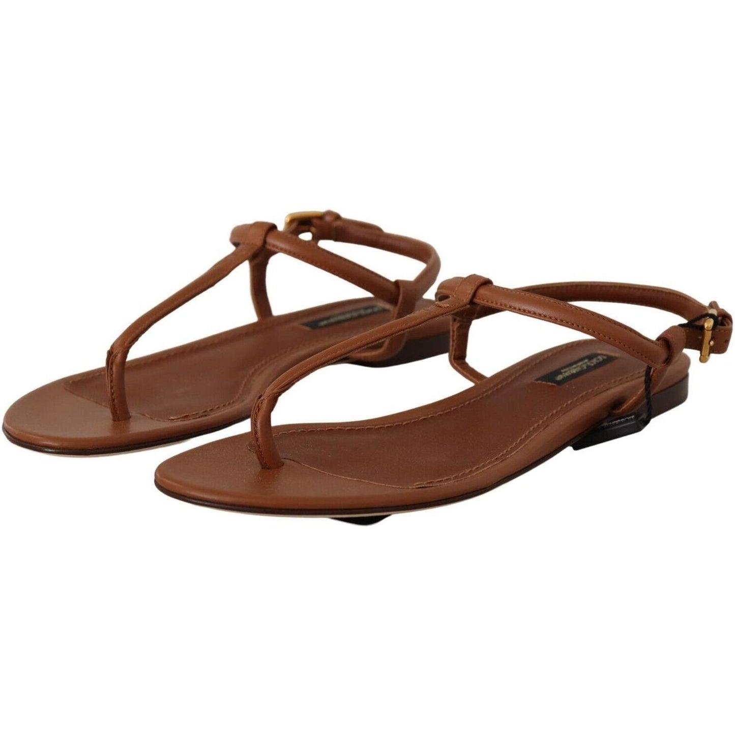 Dolce & Gabbana Elegant Leather T-Strap Flat Sandals brown-leather-t-strap-slides-flats-sandals-shoes s-l1600-37-17-f761e4bc-afc.jpg
